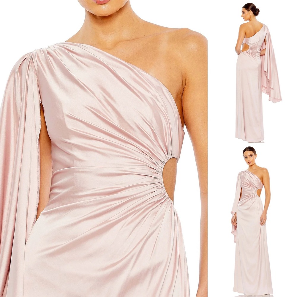 Mac Duggal 68340 One Shoulder Satin Cape Gown Blush Pink Size 2 NWT